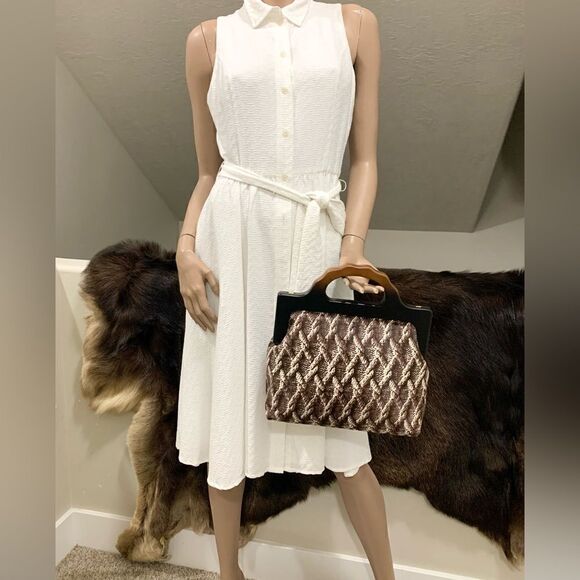 Handmade Genuine Hair-on Calf-hide Wooden Frame Top Handle Bag & 2 Strap Styles - Picture 5 of 16